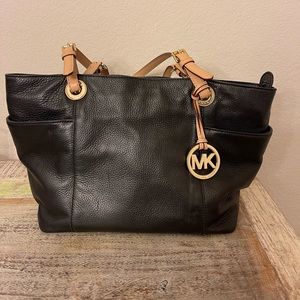 Michael Kors Bags | Black Leather Michael Kors Purse W Tan Straps